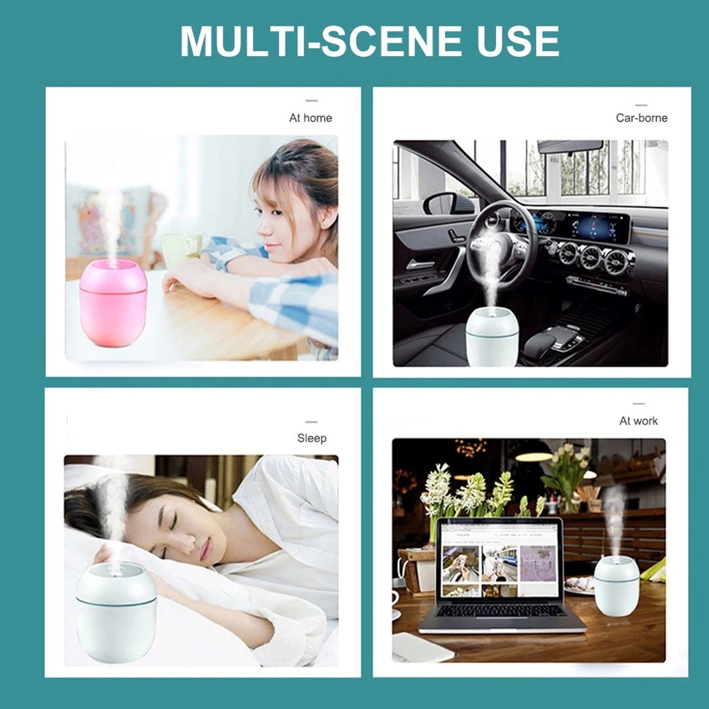 Portable Mini USB Humidifier with Light, Cool Mist & Essential Oil Diffuser (250ML)