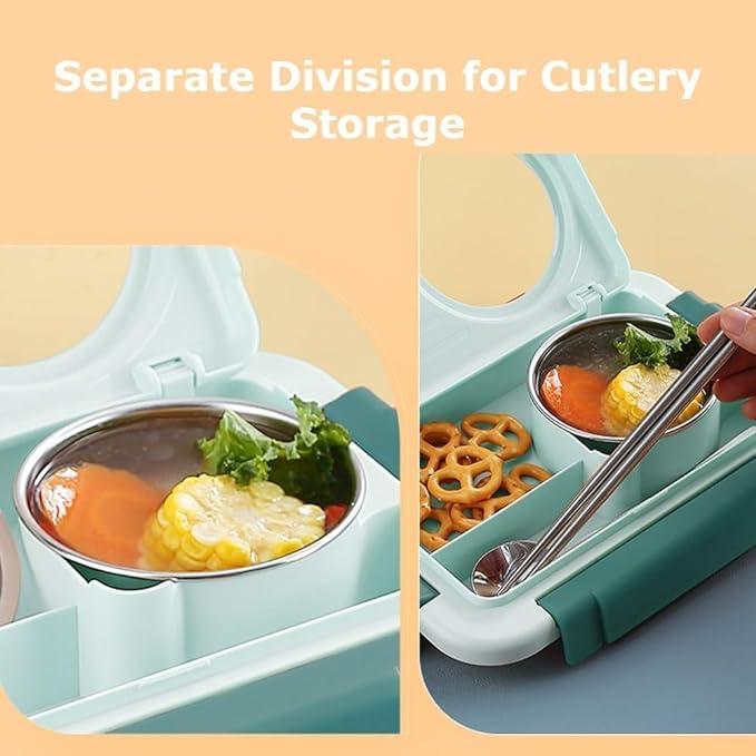 Premium Insulated 3-Compartment Bento Box with Steel Cutlery