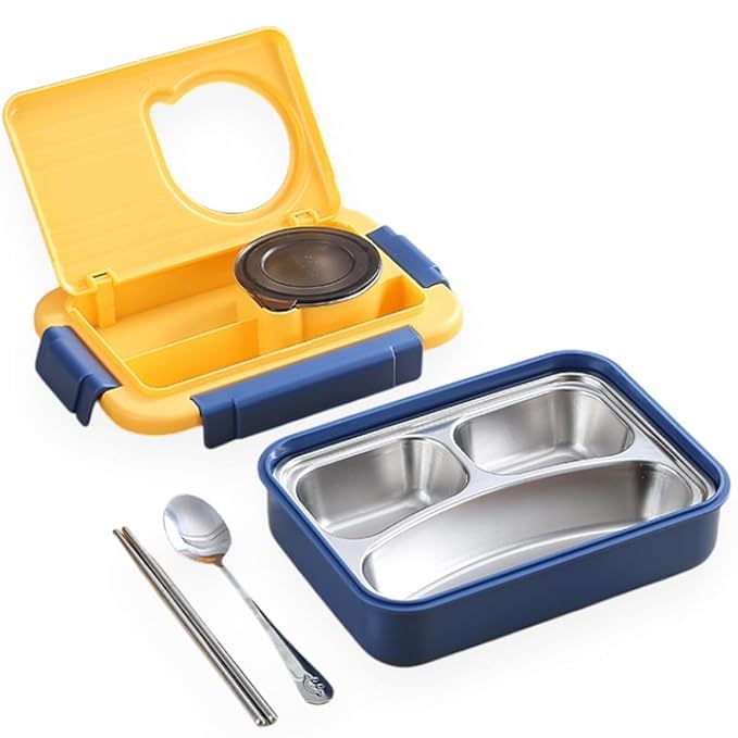 Premium Insulated 3-Compartment Bento Box with Steel Cutlery