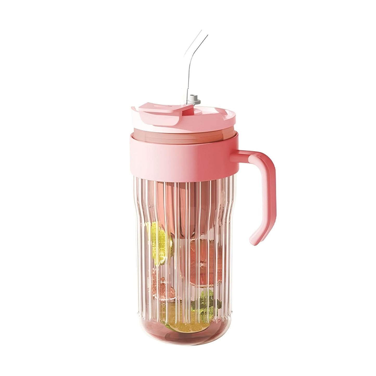 550ML Stripe Glass Tumbler with Lid & Straw – Leakproof 2-in-1 Sip & Flip Design, Multicolor Reusable Glass Cup for Juice, Milk, Iced Coffee & Tea (Set of 1)