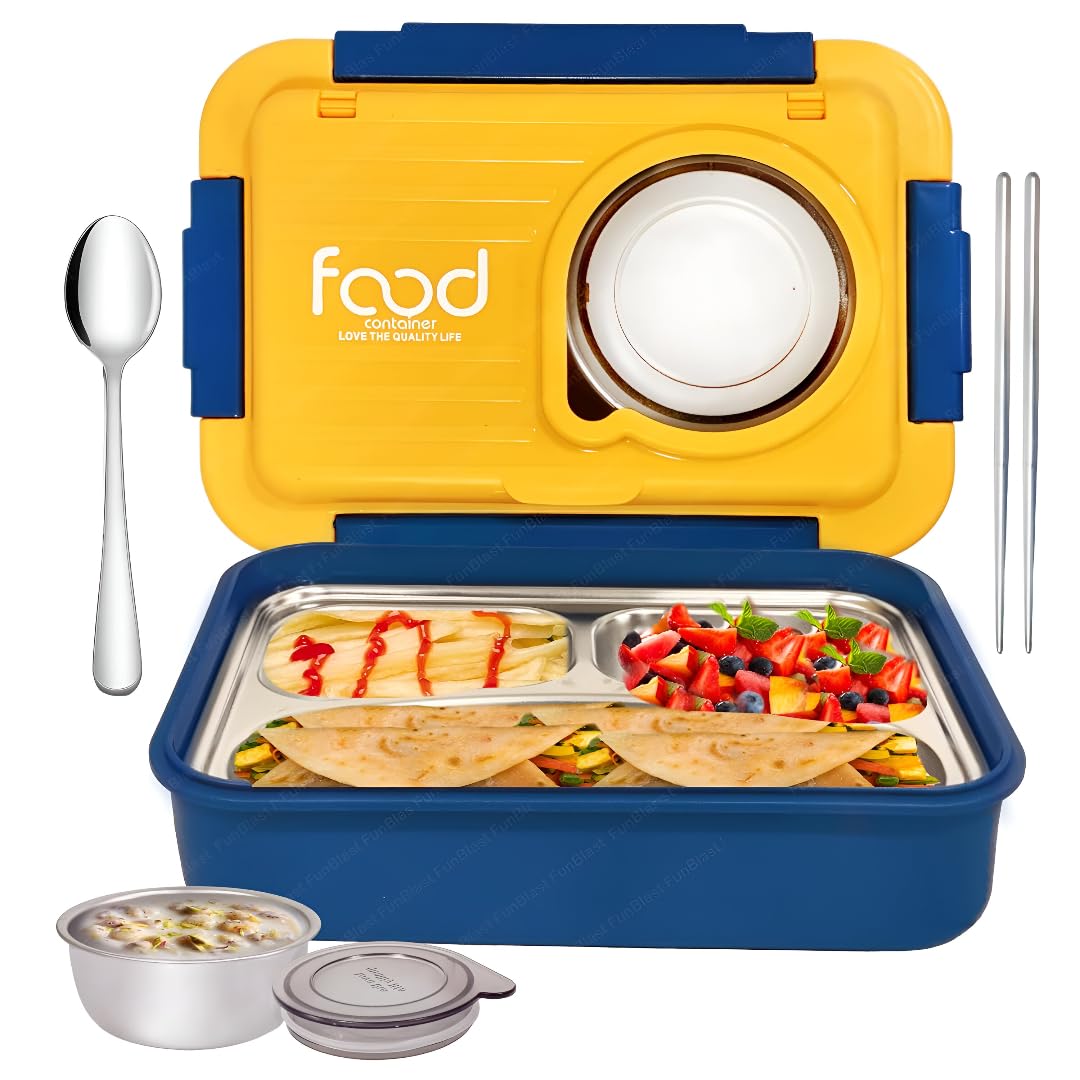 Premium Insulated 3-Compartment Bento Box with Steel Cutlery