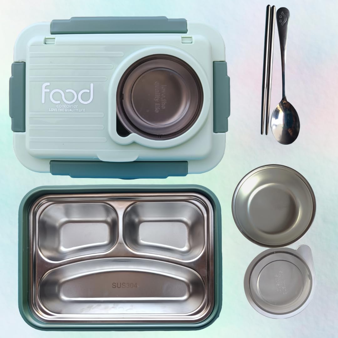 Premium Insulated 3-Compartment Bento Box with Steel Cutlery