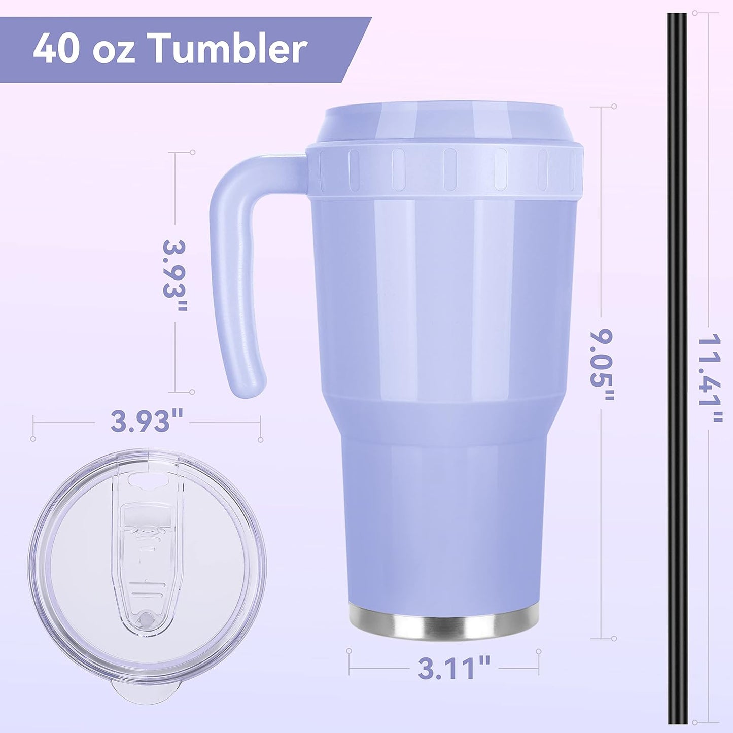 Rietore 40 oz Tumbler with Handle and Straw – Double Wall Stainless Steel Vacuum Insulated Travel Mug