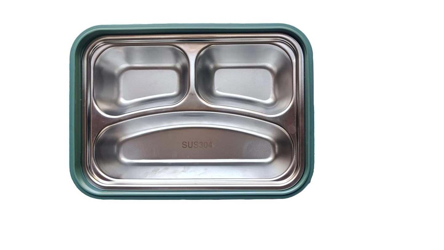 Premium Insulated 3-Compartment Bento Box with Steel Cutlery