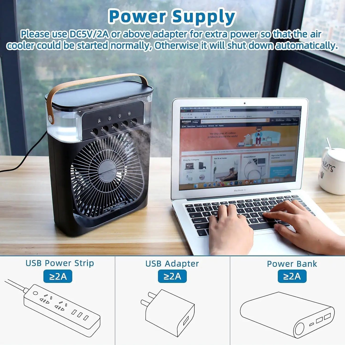 Portable Air Conditioner Fan 7 Color Changing Light (Big / 1 Pc)
