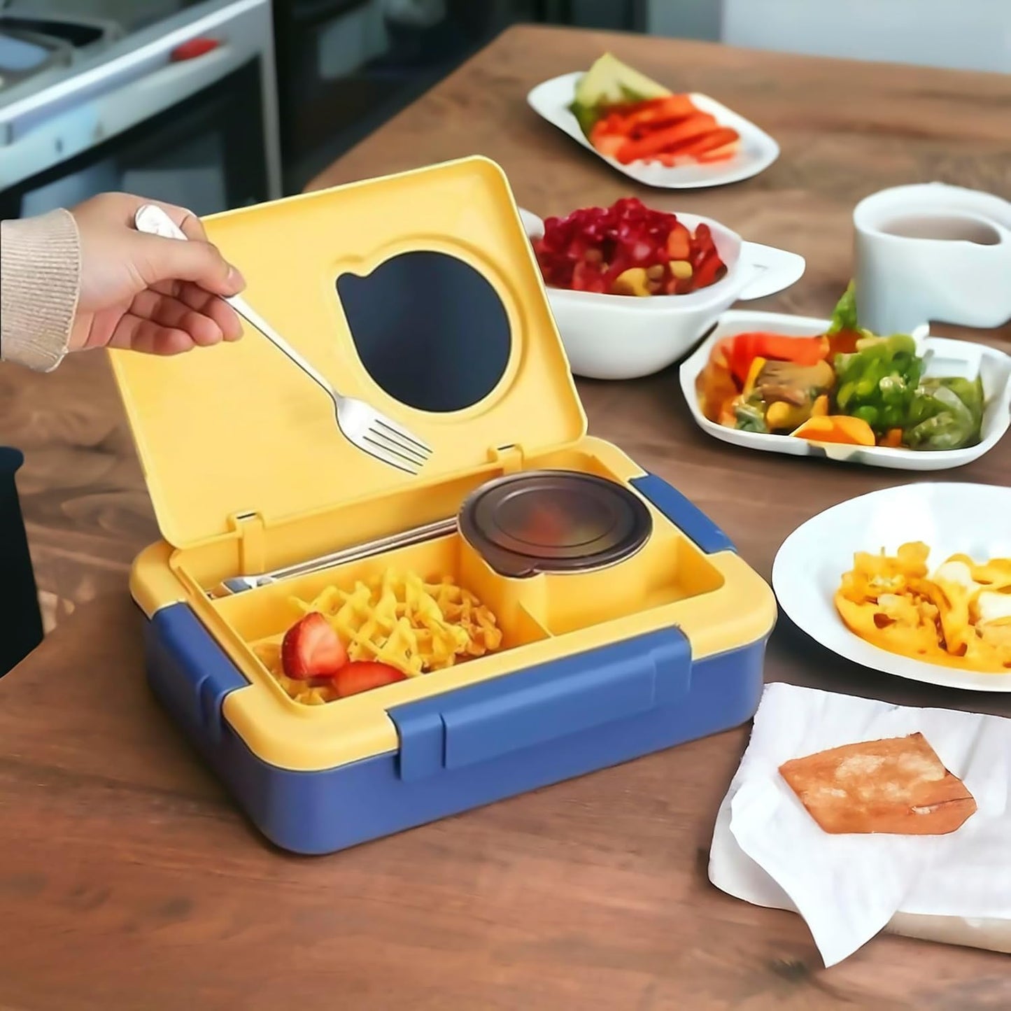 Premium Insulated 3-Compartment Bento Box with Steel Cutlery