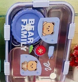 Premium 3-Grid Stainless Steel Bear Family Lunch Box – Durable, Cute, and Practical for Everyday Use