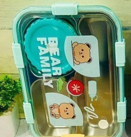 Premium 3-Grid Stainless Steel Bear Family Lunch Box – Durable, Cute, and Practical for Everyday Use