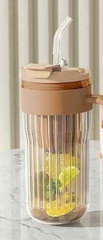 550ML Stripe Glass Tumbler with Lid & Straw – Leakproof 2-in-1 Sip & Flip Design, Multicolor Reusable Glass Cup for Juice, Milk, Iced Coffee & Tea (Set of 1)