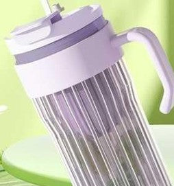 550ML Stripe Glass Tumbler with Lid & Straw – Leakproof 2-in-1 Sip & Flip Design, Multicolor Reusable Glass Cup for Juice, Milk, Iced Coffee & Tea (Set of 1)