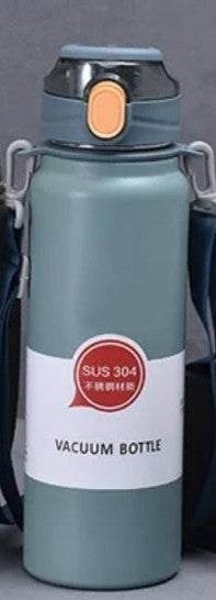 Personalized Double Valve Insulated Stainless Steel Water Bottle with Strap - 800ml