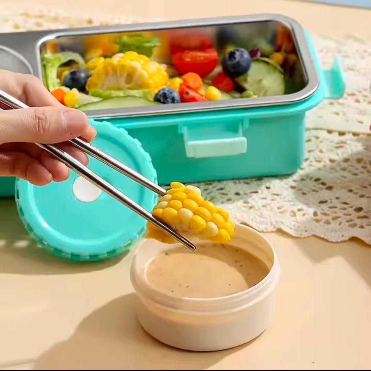 Super Sleek 2-Partition Bento Box with Spoon & Chopsticks (600+150 ML)