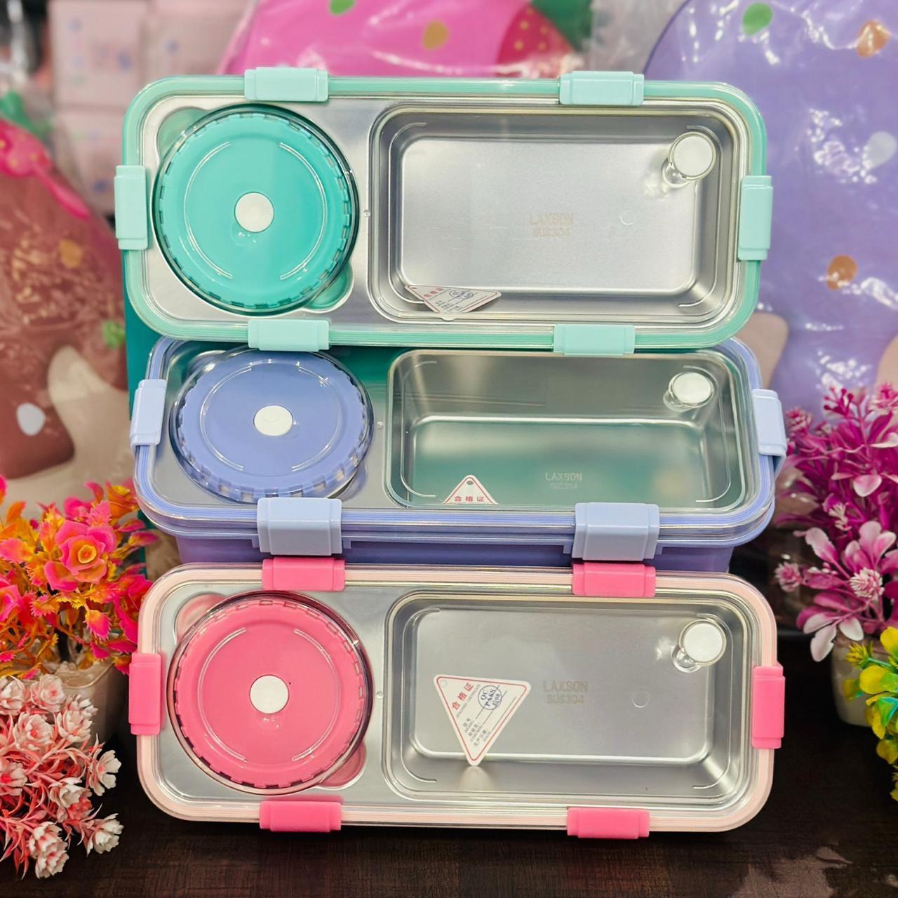 Super Sleek 2-Partition Bento Box with Spoon & Chopsticks (600+150 ML)