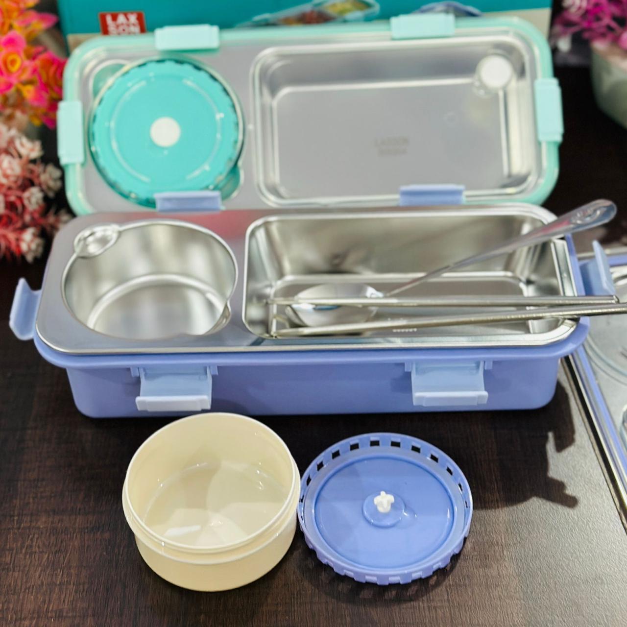 Super Sleek 2-Partition Bento Box with Spoon & Chopsticks (600+150 ML)