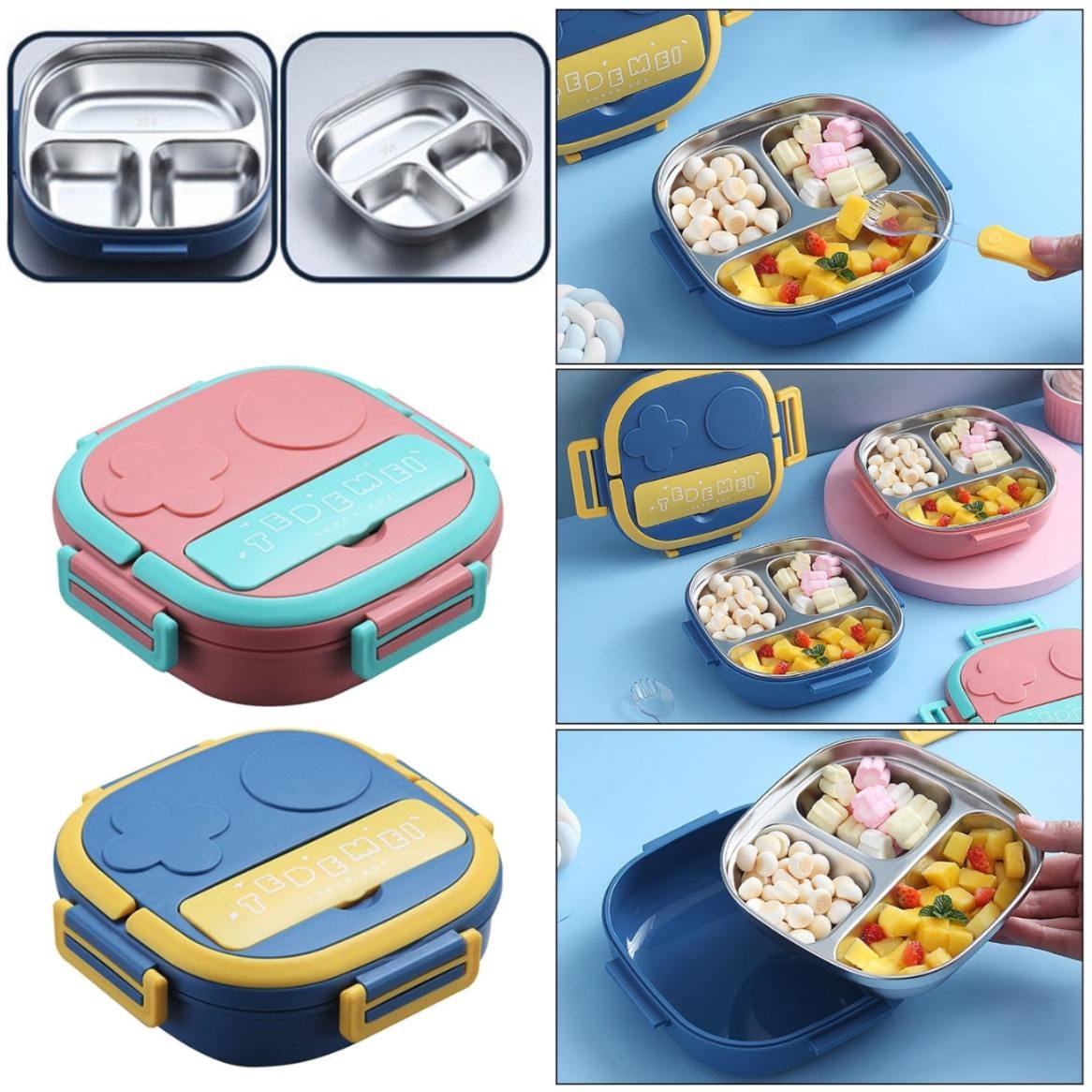 TEDEMEI Kids Bento Lunch Box With Compartments, Stainless Steel, 550 ML
