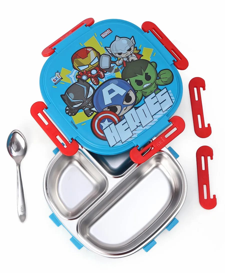 SKI Insulated 3-Grid Stainless Steel Inner Bento Lunch Box with Steel Spoon