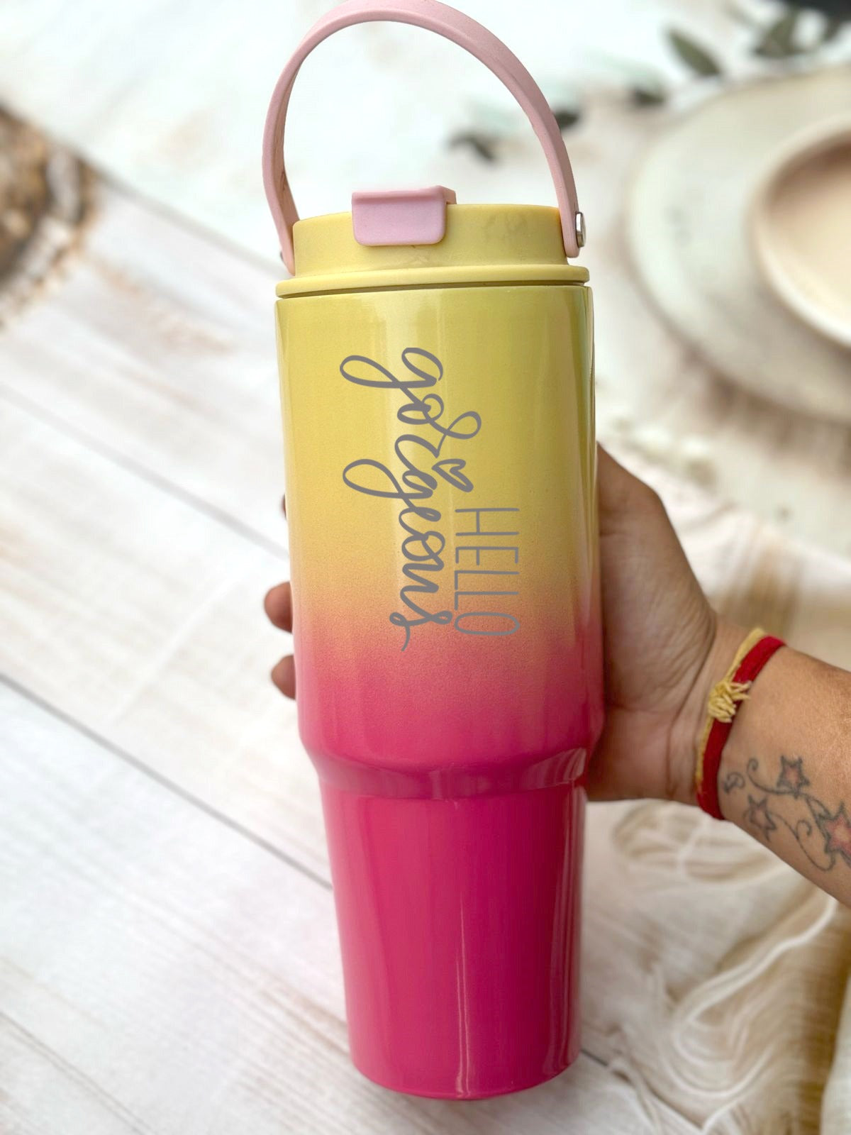 Premium Dual-Tone Stainless Steel Tumbler with Handle (900ml)