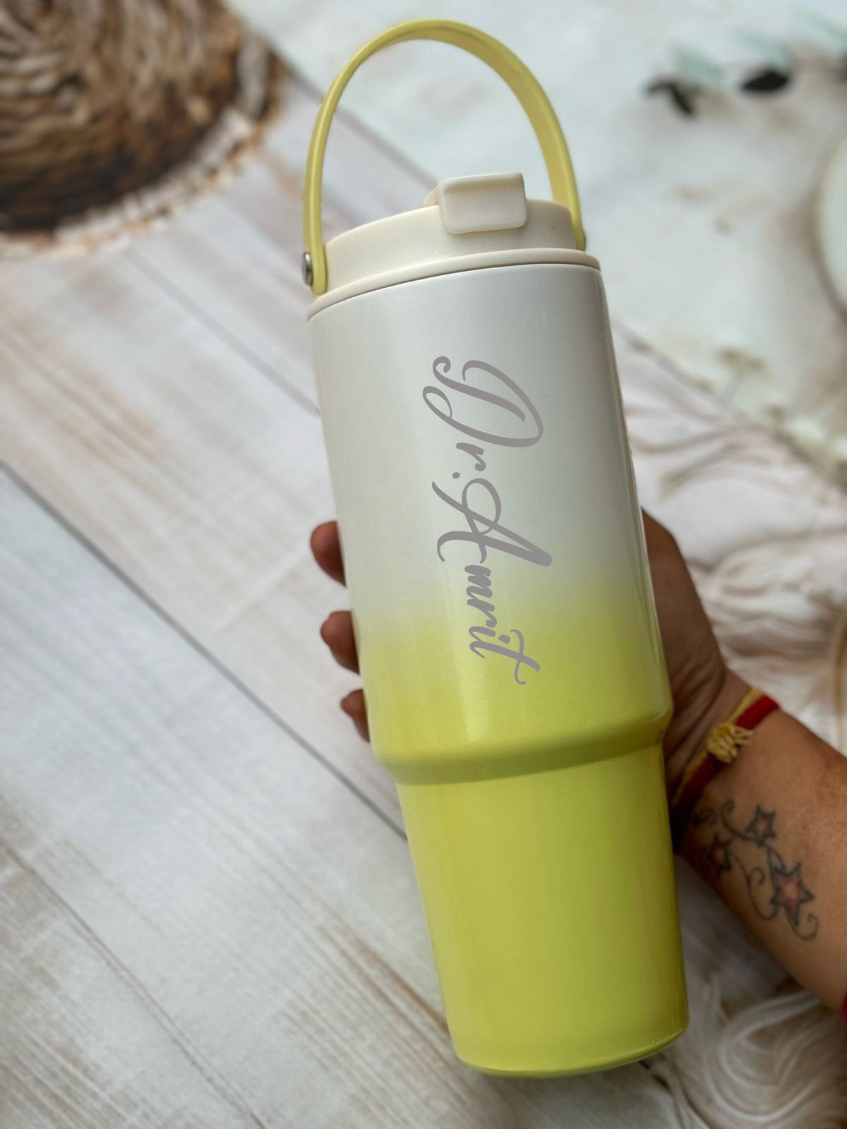 Premium Dual-Tone Stainless Steel Tumbler with Handle (900ml)