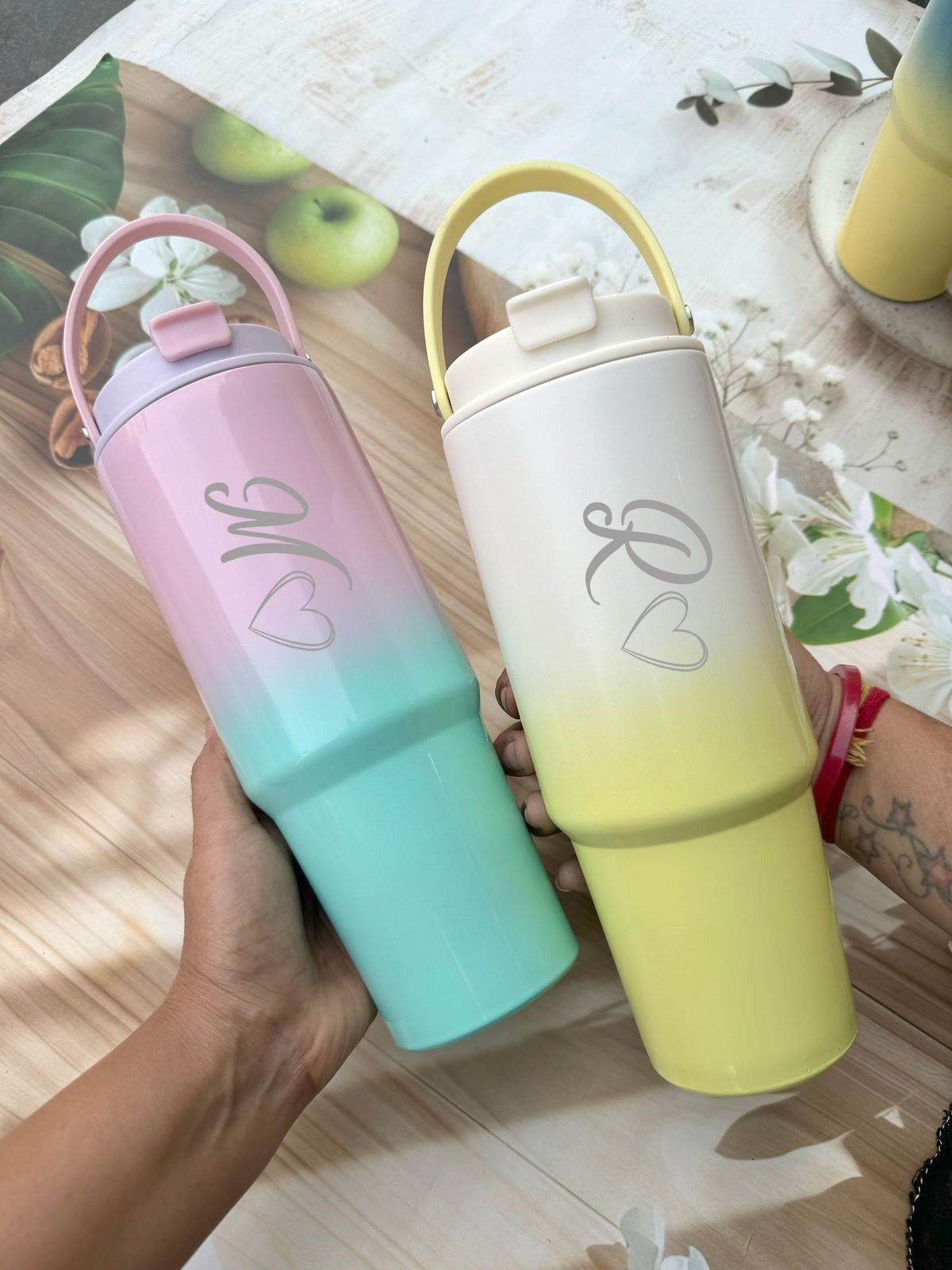 Premium Dual-Tone Stainless Steel Tumbler with Handle (900ml)