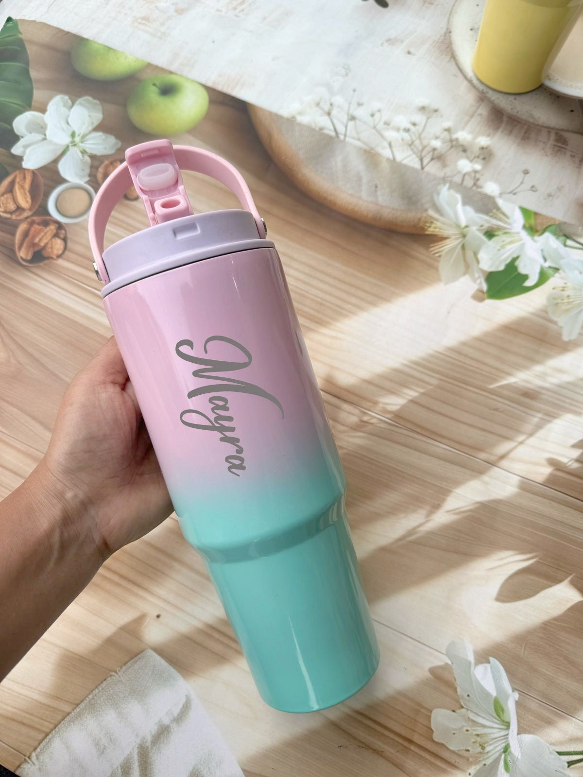 Premium Dual-Tone Stainless Steel Tumbler with Handle (900ml)