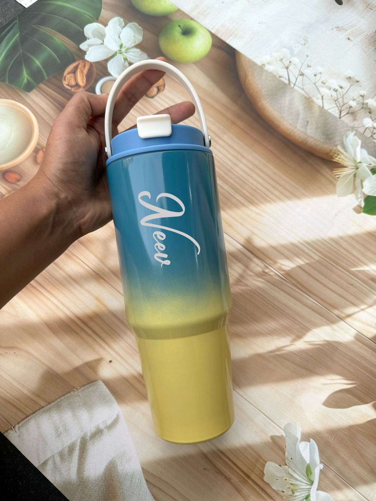 Premium Dual-Tone Stainless Steel Tumbler with Handle (900ml)