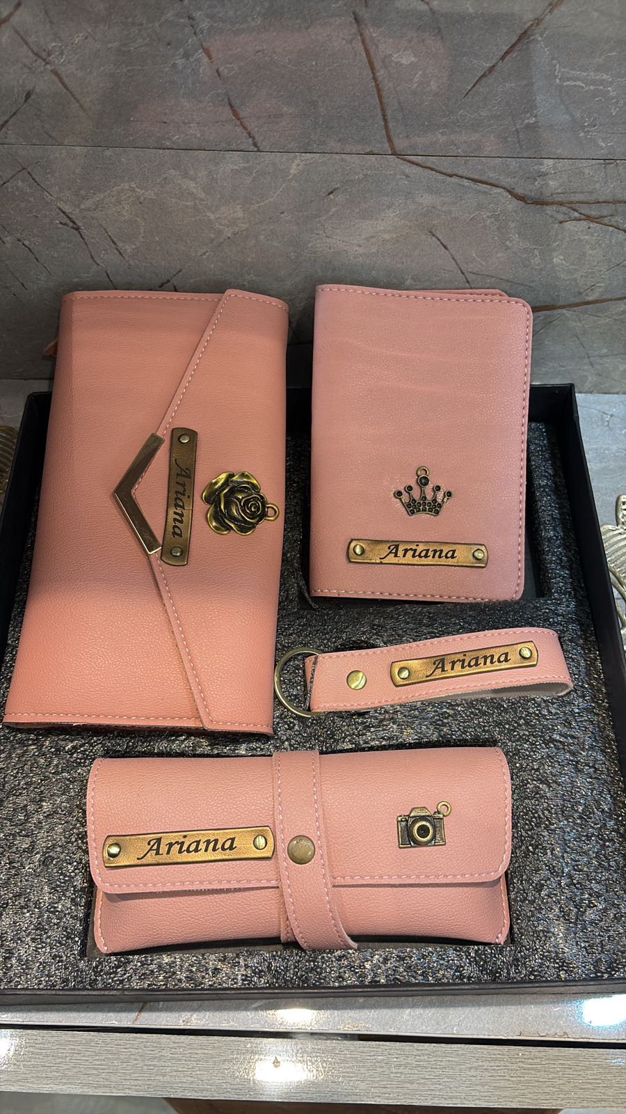 Personalized Faux Chic Set - Ladies wallet - Keychain - Passport cover - Eyewear case