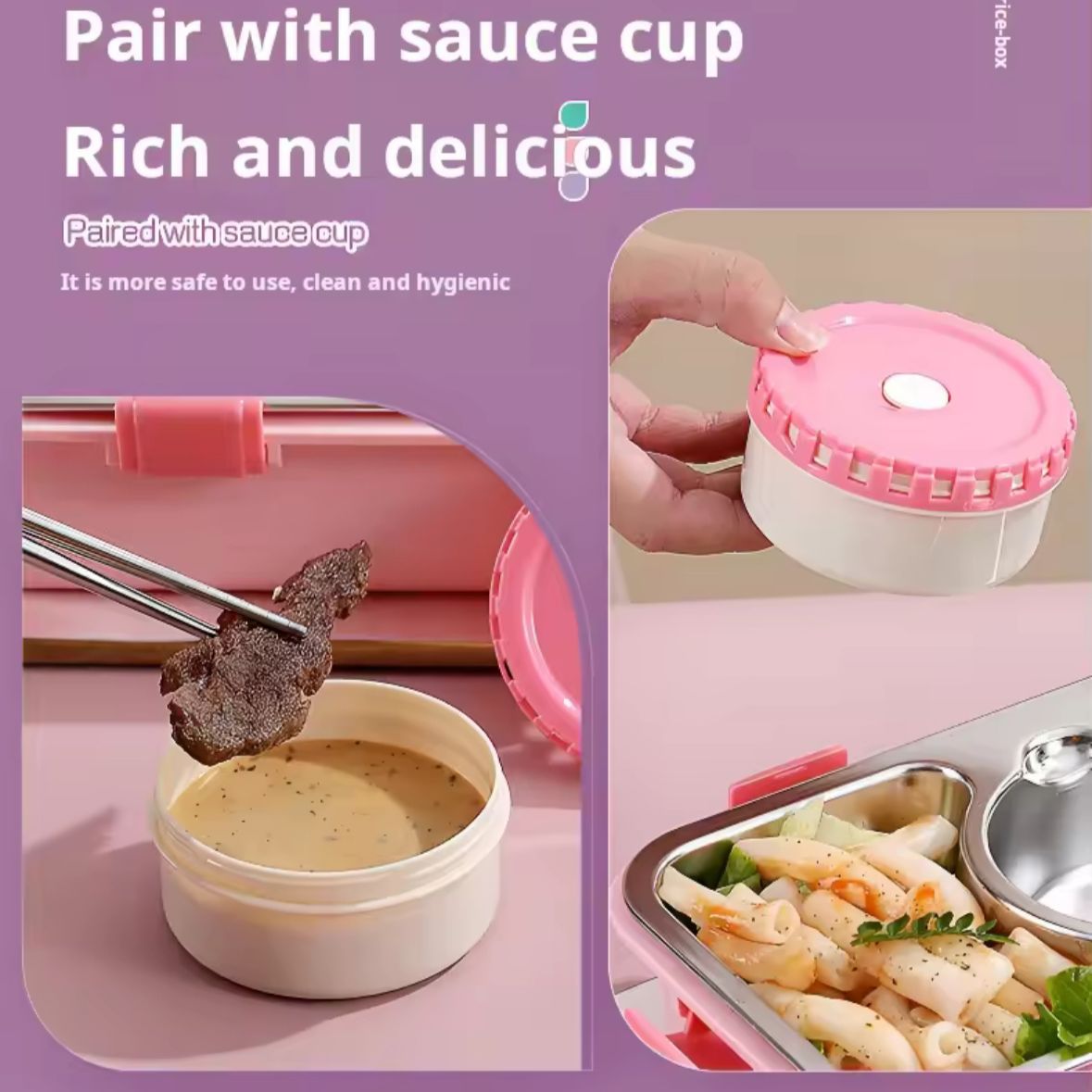 Compact 3-Grid Stainless Steel Lunch Box with Leak-Proof Container and Steel Cutlery