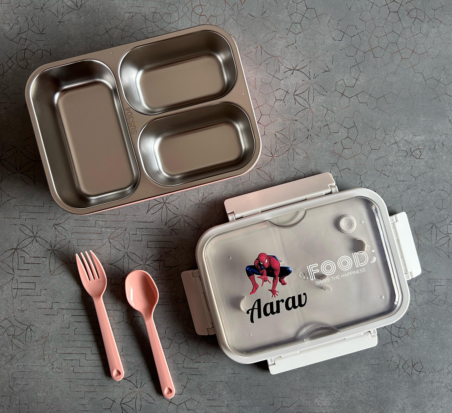 Laxson Personalized Stainless Steel Bento Box with Cartoon Character & Name