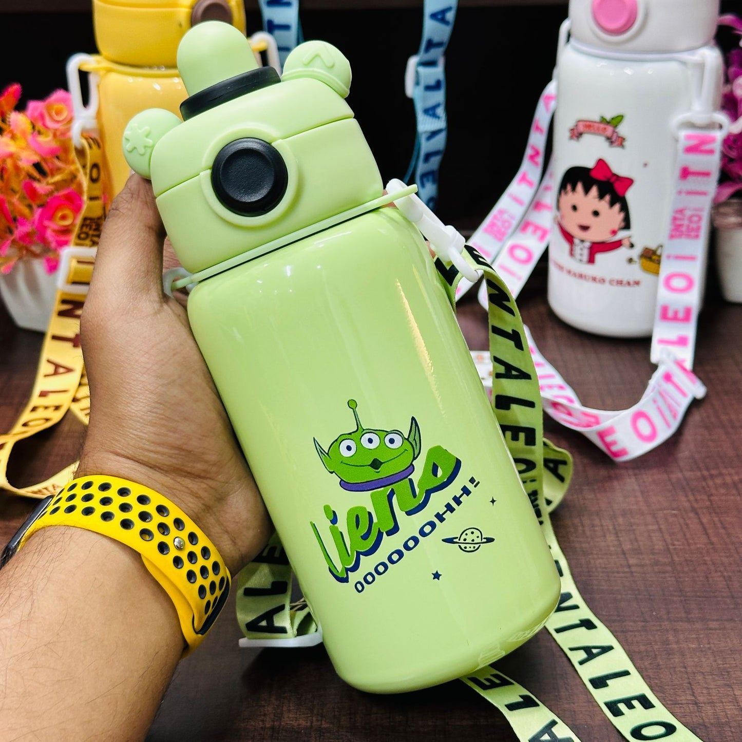 620ml Insulated Stainless Steel Water Bottle with 2-Way Drinking, Adjustable Strap & Fun Stickers – Leak-Proof & Customizable