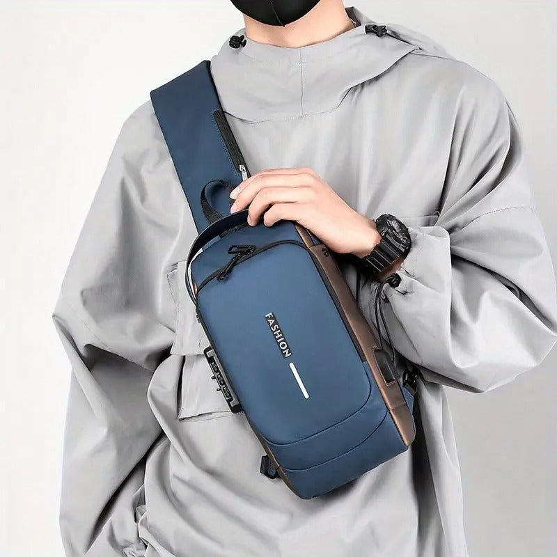 Waterproof Polyester Slim Unisex Crossbody Sling Bag Chest Backpack Men's Shoulder Bag, Leisure Travel Handbag, Hard Shell Anti-Theft Chest Bag