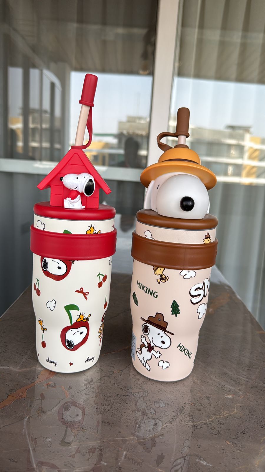Snoopy Insulated Stainless Steel Tumbler – 800ml Travel Cup with Double Valve and Handle
