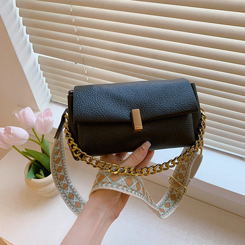Stylish Sling Bag with Broad Strap and Chain Detail