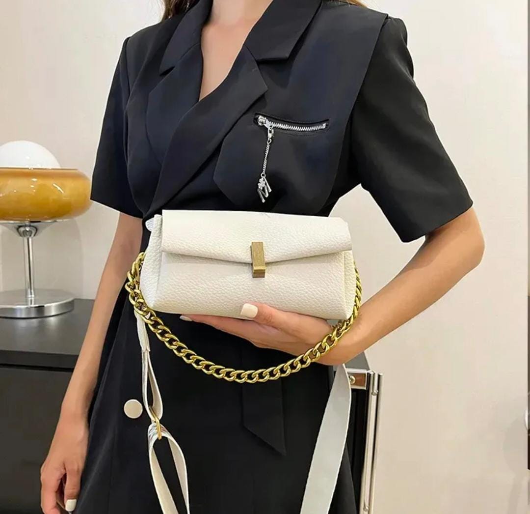 Stylish Sling Bag with Broad Strap and Chain Detail