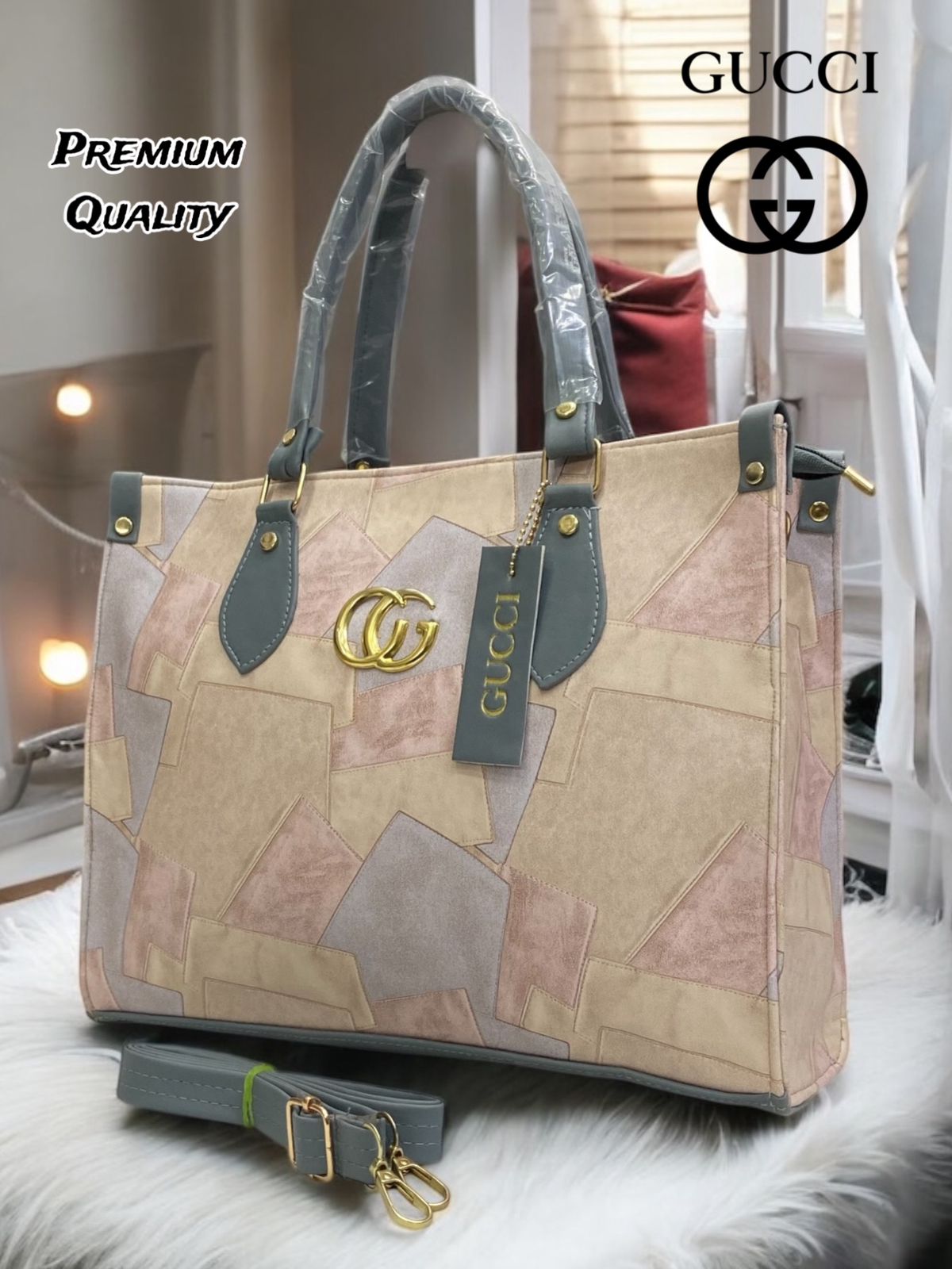 Premium GUCCI PU Leather Tote Bag – Spacious Handbag with Laptop Compartment