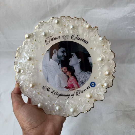 Personalized 8-Inch Resin Frame Adorned with Pearls & Marble