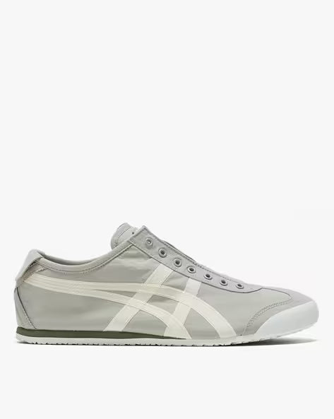 Grey Onitsuka Tiger Men’s Grey Slip-On Sneakers with Rubber Sole and Textile Upper