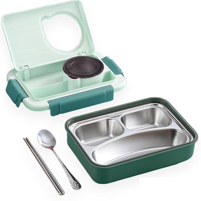 Premium Insulated 3-Compartment Bento Box with Steel Cutlery