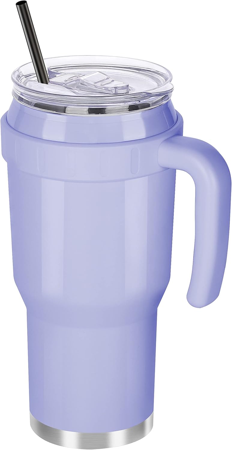 Rietore 40 oz Tumbler with Handle and Straw – Double Wall Stainless Steel Vacuum Insulated Travel Mug