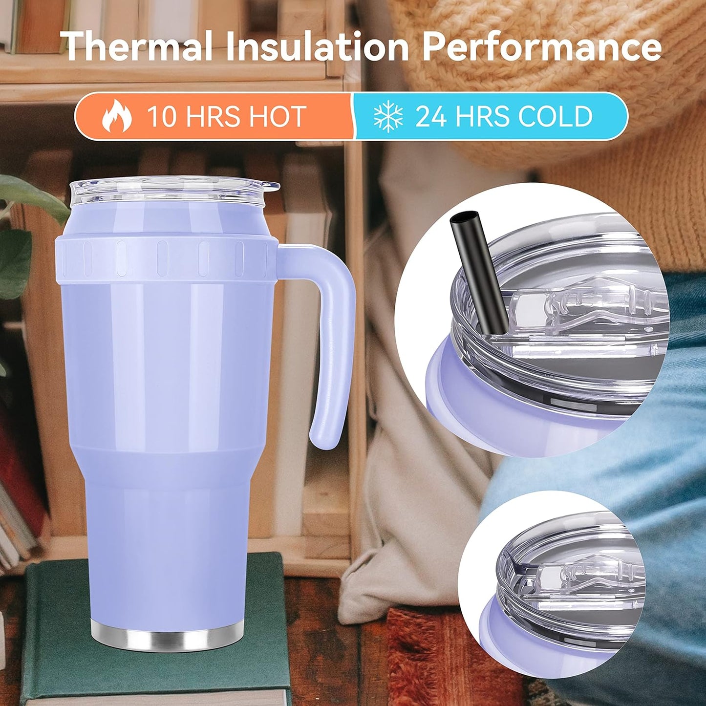 Rietore 40 oz Tumbler with Handle and Straw – Double Wall Stainless Steel Vacuum Insulated Travel Mug