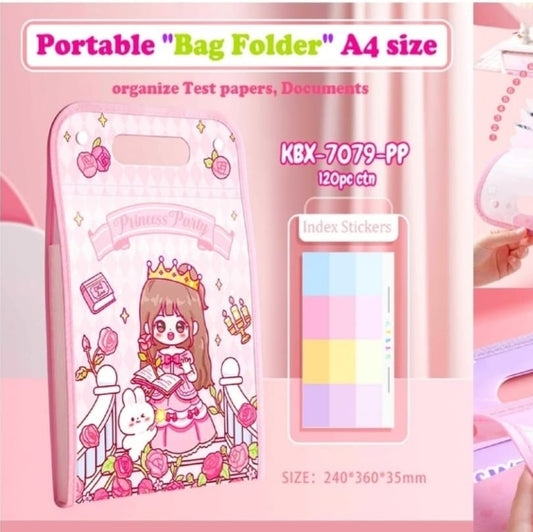 Cute Kawaii A4 Size Long Folder with Handle & Button – Premium Quality (13 Leafs)