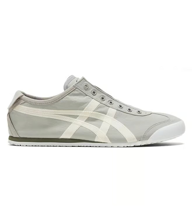 Grey Onitsuka Tiger Men’s Slip-On Sneakers with Rubber Sole and Textile Upper