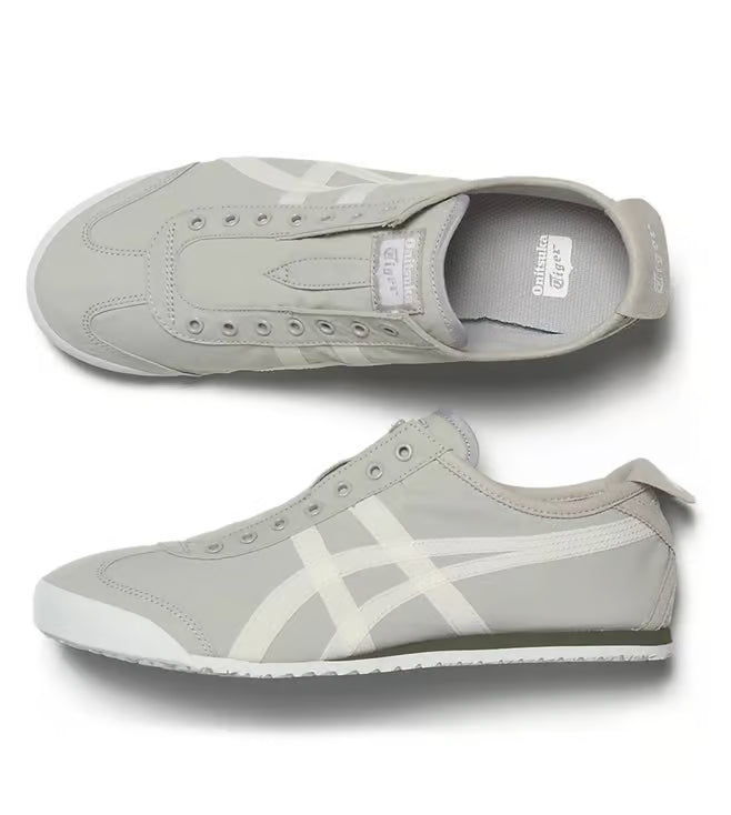 Grey Onitsuka Tiger Men’s Slip-On Sneakers with Rubber Sole and Textile Upper