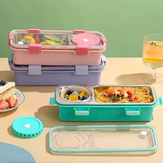 Super Sleek 2-Partition Bento Box with Spoon & Chopsticks (600+150 ML)