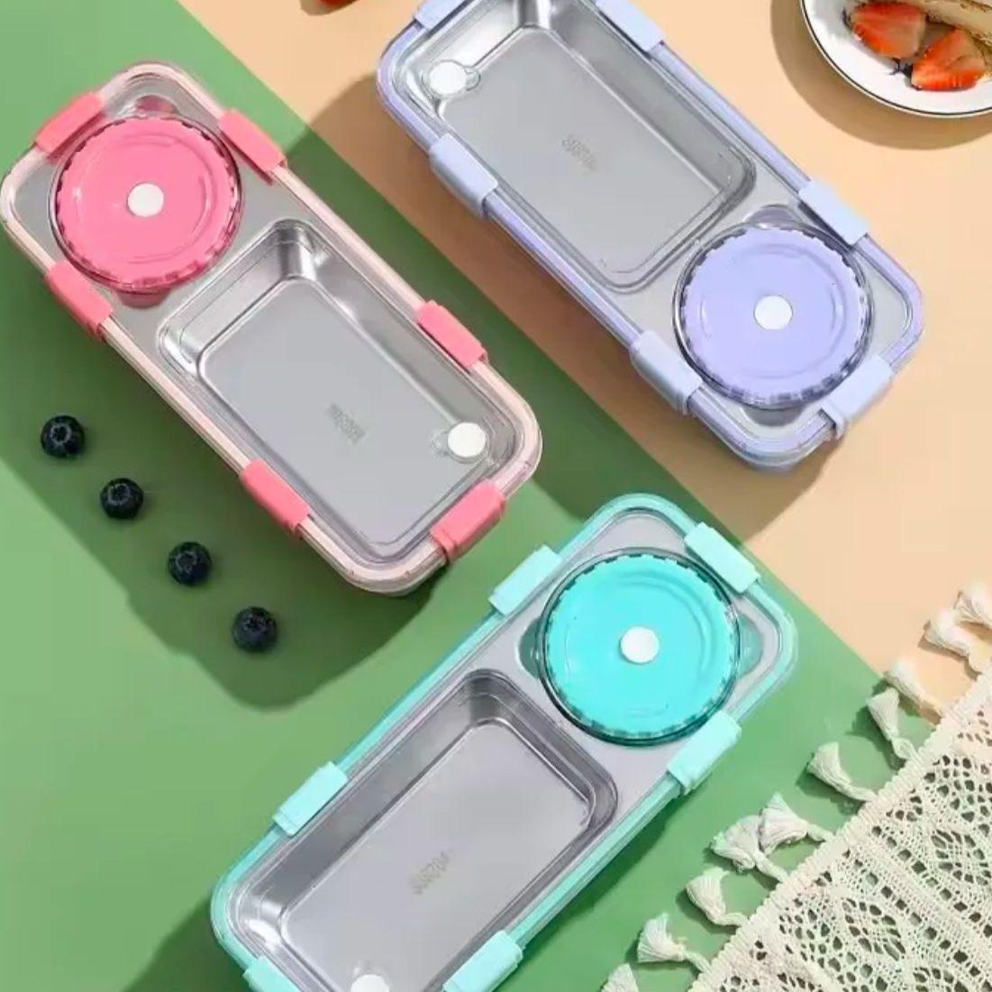Super Sleek 2-Partition Bento Box with Spoon & Chopsticks (600+150 ML)