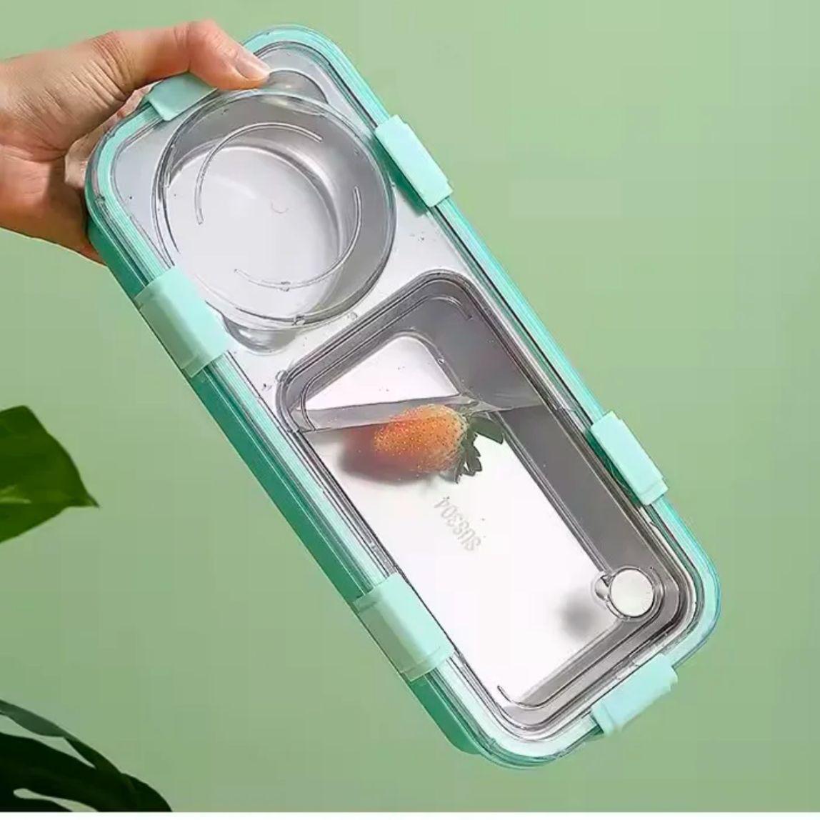 Super Sleek 2-Partition Bento Box with Spoon & Chopsticks (600+150 ML)