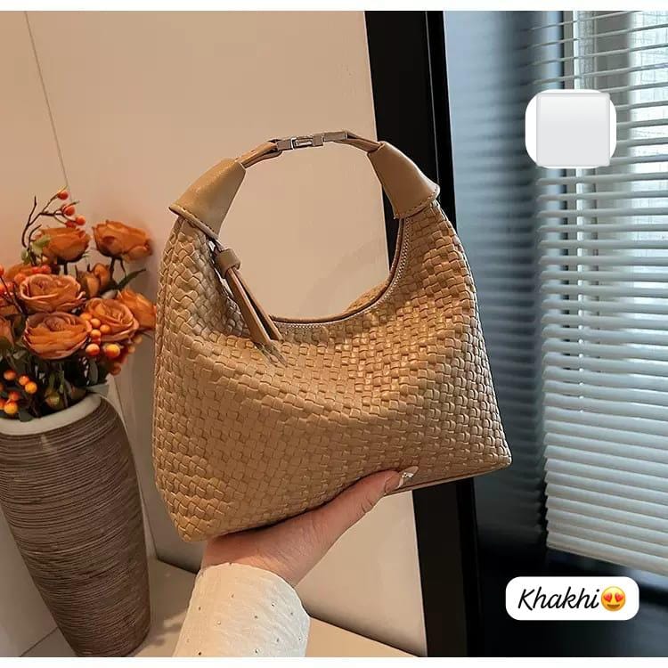 Woven Crescent Hobo Bag