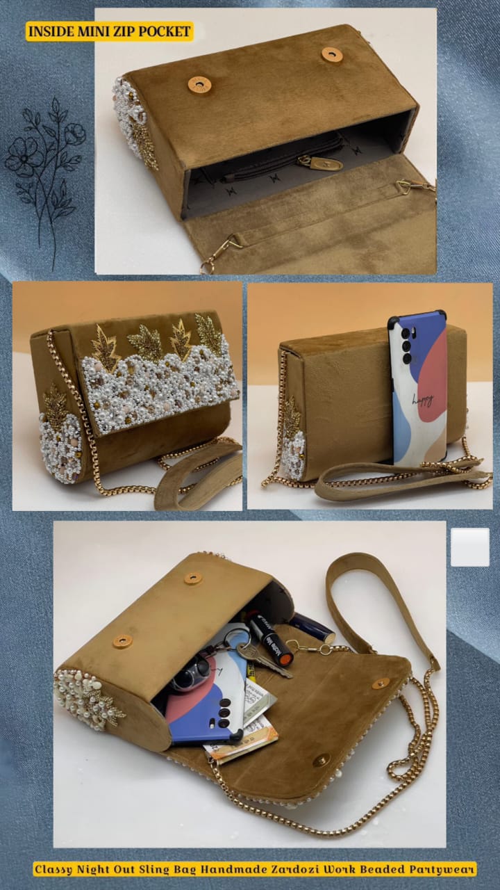 Exquisite Handmade Velvet & Pearl Clutch Bag