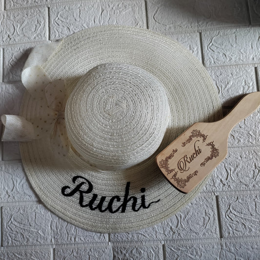 Personalized Hat & Wooden Hair Brush