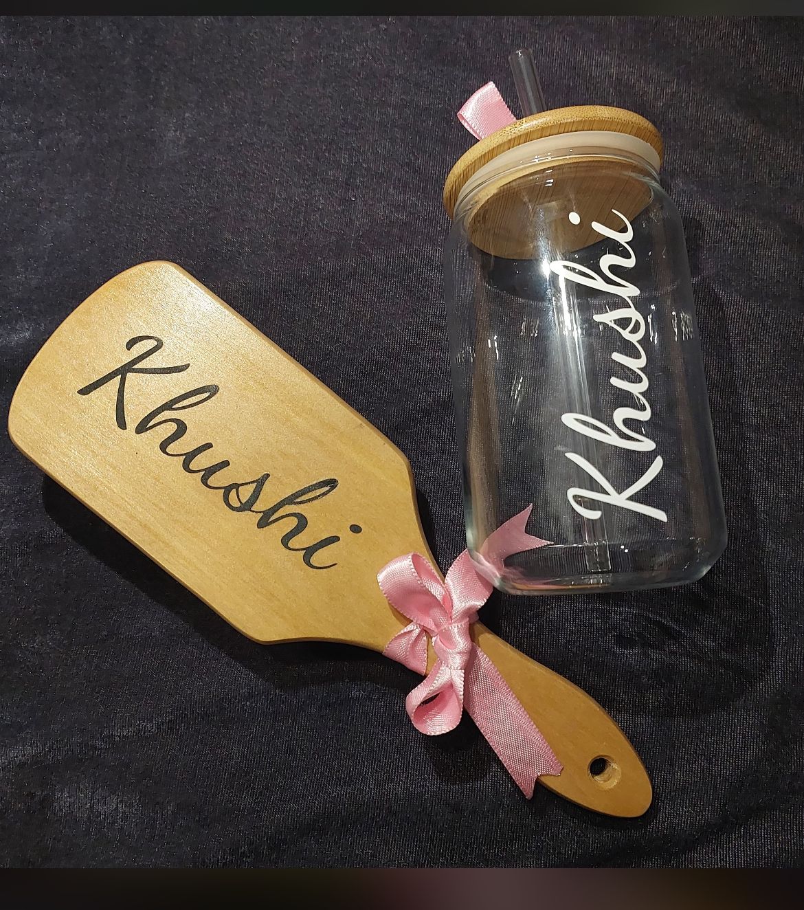 Personalized Glass Jar & Wooden Hair Brush