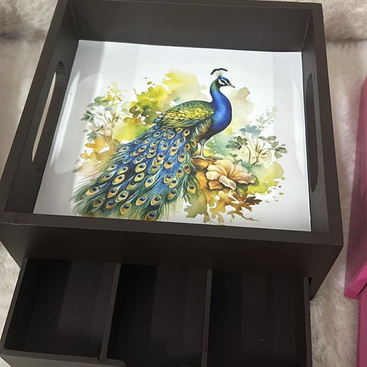 Customizable Wooden Tray with Hidden Drawer